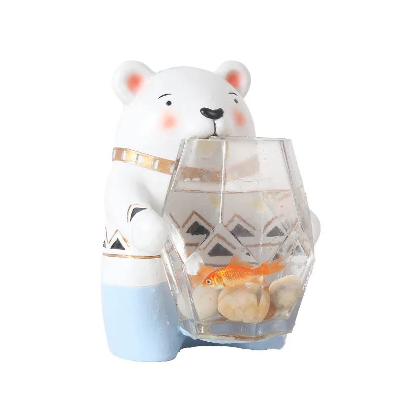 Hot Selling Indoor Office Decoration Creative Mini Aquariums Goldfish Betta Fish Bowl Aquatic Pet Supplies Cute Bear Style | Дом и сад