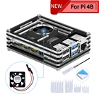 Акриловый прозрачныйпрозрачный и черный чехол для Raspberry Pi 4 Model B, с охлаждающим вентилятором для Raspberry Pi 4B