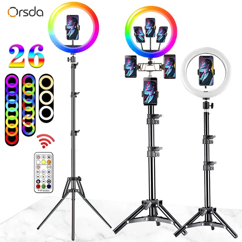Anel de Luz Vídeo ao Vivo Luz com Tripé para Maquiagem Aro de Luz para Hacer Orsda Polegada Ringlight Selfie Anel Tik Tok 10-12-13 Led