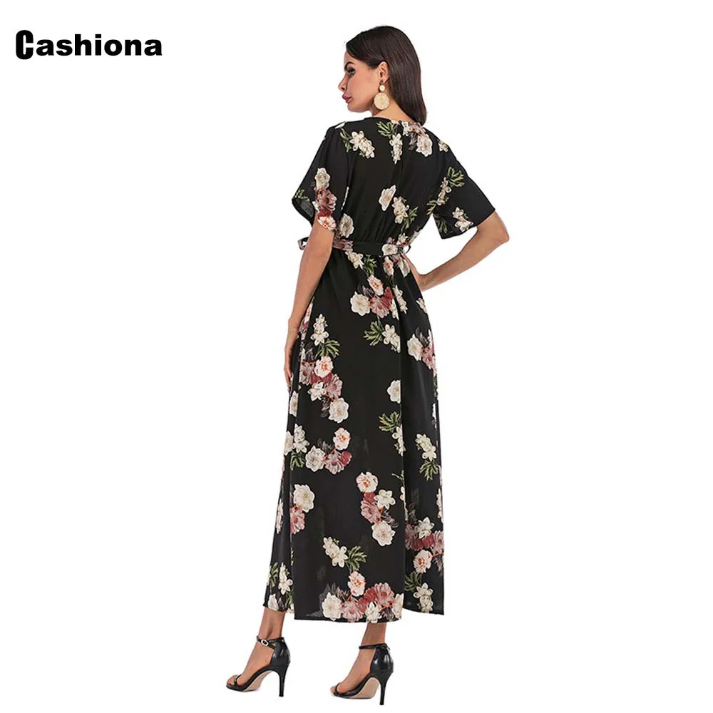 

2021 Summer Women Elegant Mid-Calf Dress Sexy High Split Party Dresses Plus size Ladies Bohemian Flower Dress Femme Clothes