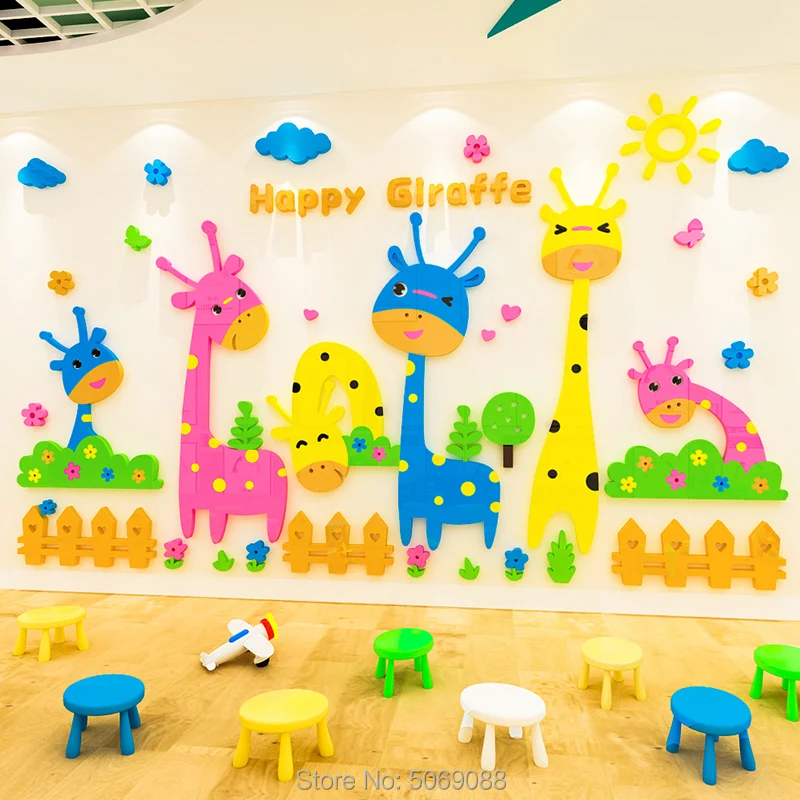 

Giraffe baby children kindergarten wall decoration 3D wall stickers early education classroom early education center