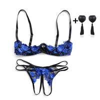 the new open crotch panty underwear set women lingerie sexy seduction lingerie open breasts small breasts push up bra