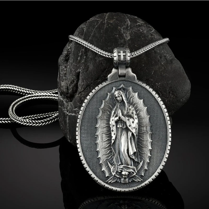 

New religious necklaces Jewelry on the neck Christian Virgin Maria prayer pendant necklace for man Catholic Men's chain tag