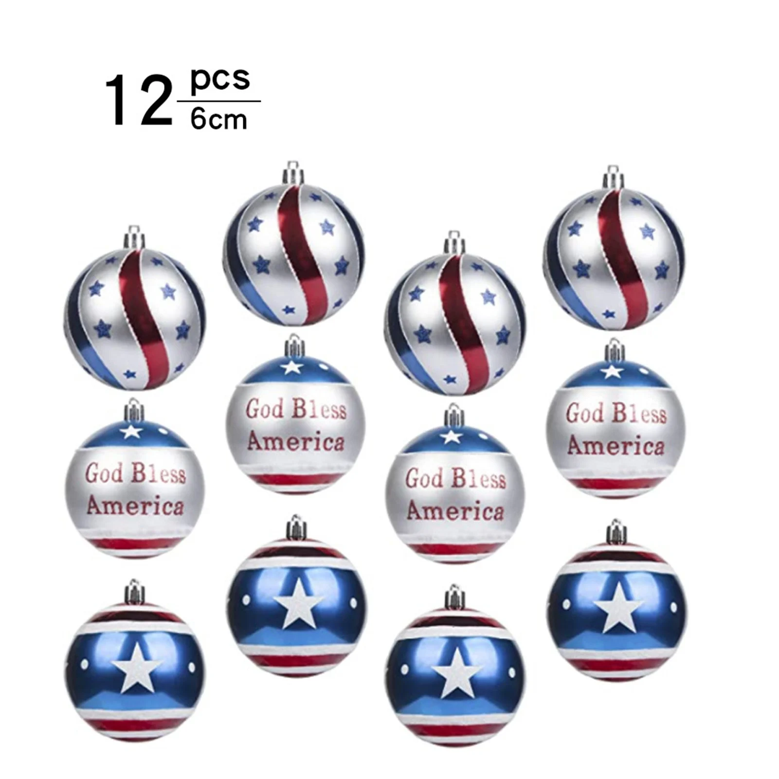 

12pcs American National Day Patriotic 6cm American Flag Christmas Ball Independence Day Decorations Christmas Tree Wedding