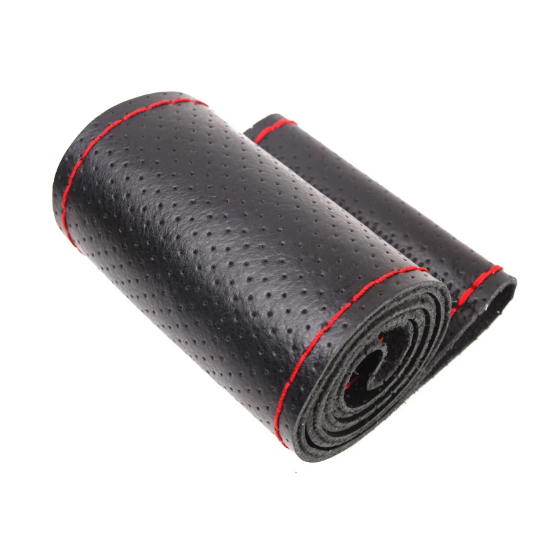 Black red line A Натуральная Кожа DIY рулевое колесо оплетка крышка рулевого колеса мягкое противоскользящее покрытие воловья оплетка с иглой и ниткой - Color Name: Black red line A