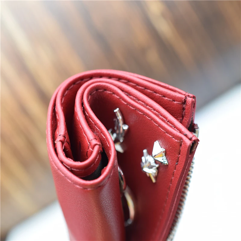 Женский кошелек на молнии с блестками в западном стиле винно красный черный