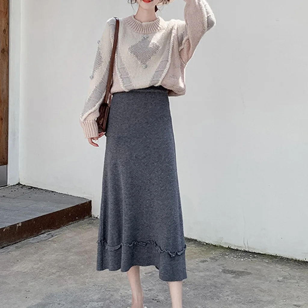 Faldas mujer moda юбки женские элегантные свободные однотонные зимние юбки для отдыха Длинные женские юбки jupe femme saia midi