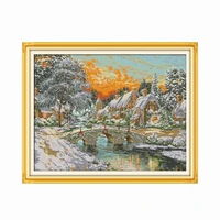 cross stitch kits warm snow township stamped patterns thread counted 11ct 14ct printed fabric canvas embroidery needlework decor