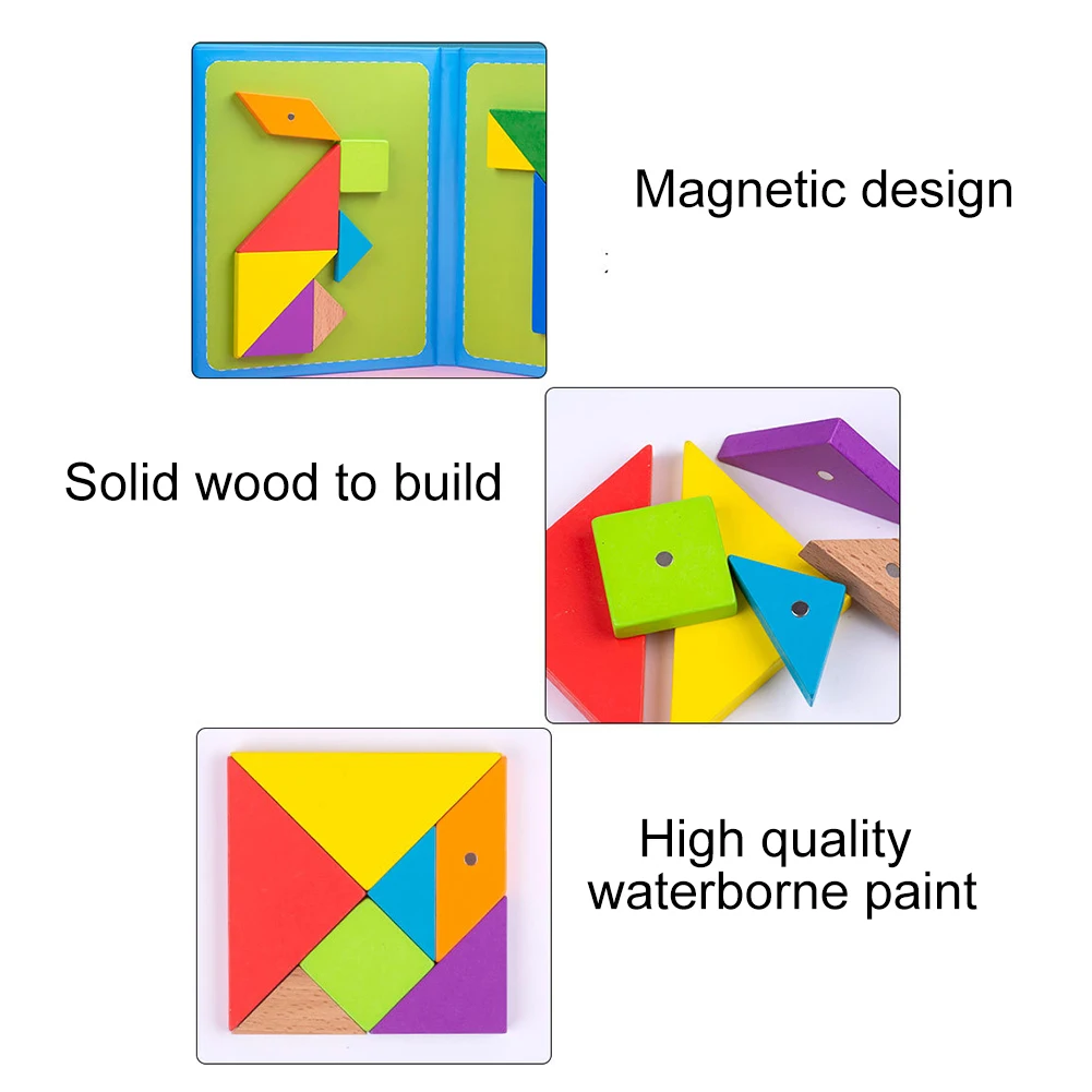 Kids Magnetic Wooden 3D T Tangram Jigsaw Puzzle Board Game Baby Early Educational Toy Gift for Children Learning Developing Toys