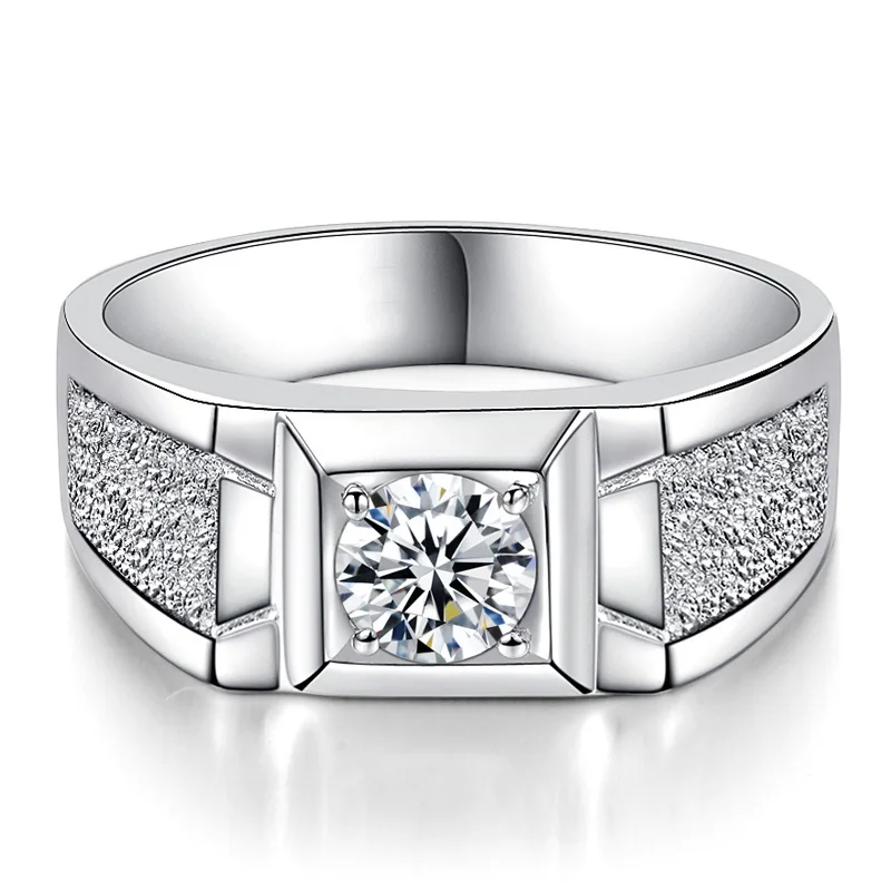 

Faisania Sterling Silver Platinum-Plated Ring Men's Shining Diamond Ring Korean Style Fashion Ring Silver Christmas Gift