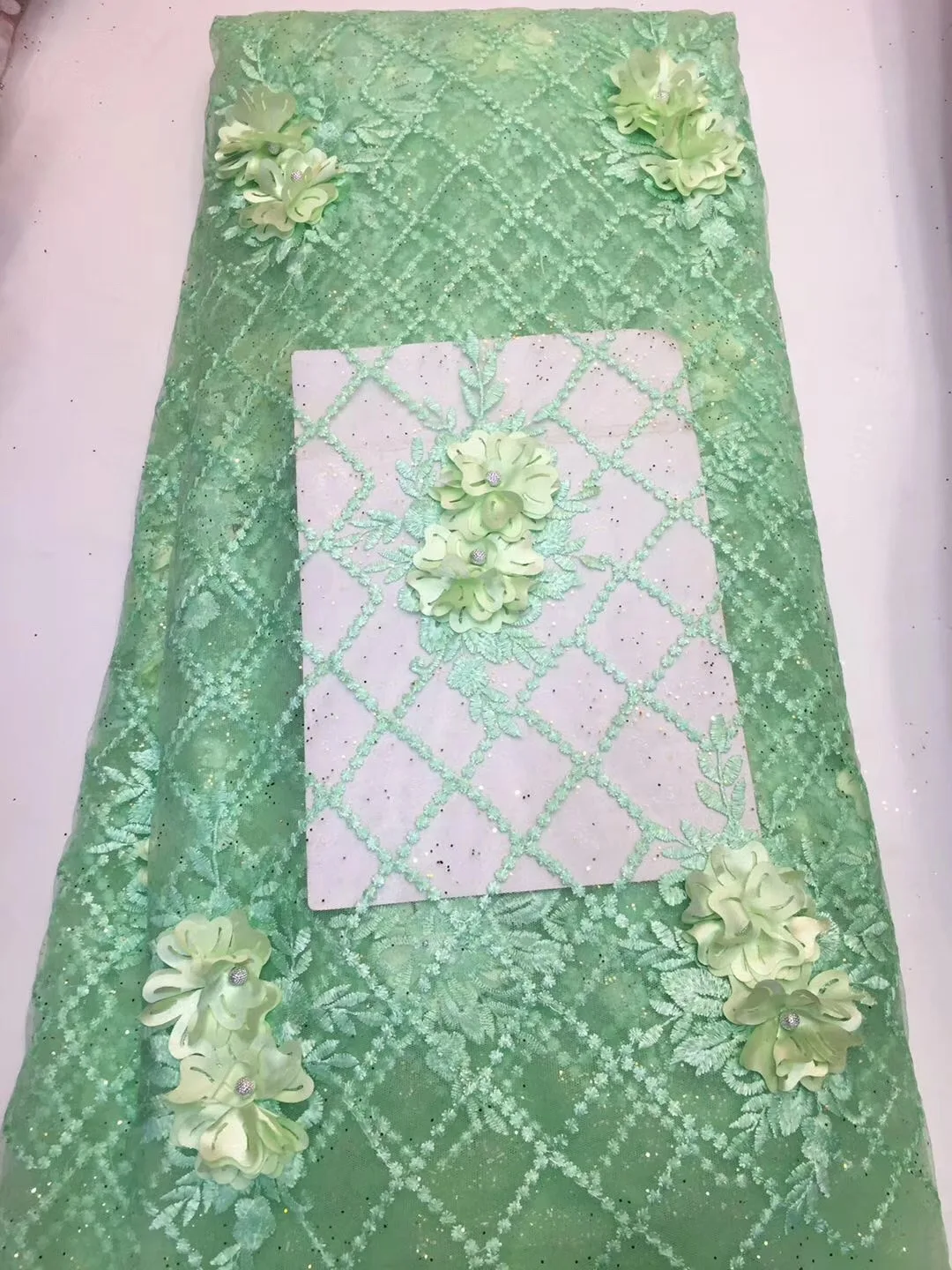 Вышитая ткань в розовом цвете 3D кружевная свадебная с листьями нигерийская