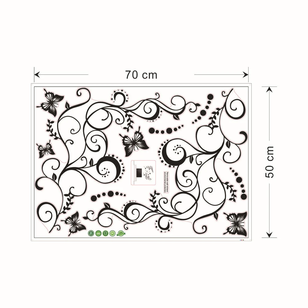 

Classical Black Flower Vine Butterfly Wall Stickers Home Decor Living Room Furniture Fridge Bedroom Wall Decals Diy Mural Art