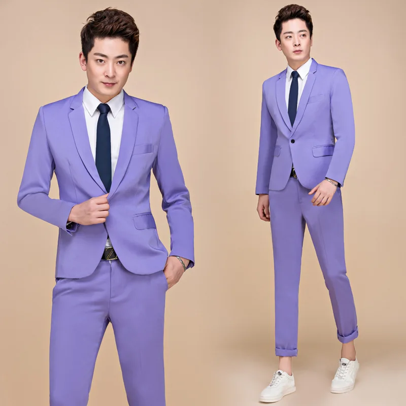 2020 Tide Men Colorful Fashion Wedding Suits Plus Size 5XL Yellow Pink Green Blue Purple Suits Jacket and Pants Tuxedos