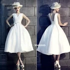 Элегантное Атласное Бальное Платье на шнуровке с открытой спиной и V-образным вырезом, платье для выпускного вечера, простое свадебное платье длиной ниже колена, нечеткие платья в интернет-магазине