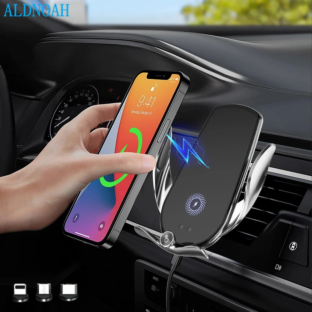 

15W Fast Wireless Car Charger For iPhone 13 12 11 Pro XS XR X 8 Samsung S21 S20 S10 Automatic Clamping Car Mount Phone Holder