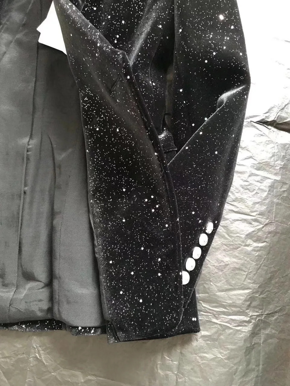 10 29 2019 осень зима новый тонкий бархат двойной Серебряная кнопка блейзер пальто