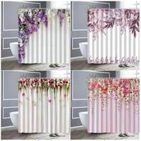Floral Shower Curtain Set Purple Lavender Pink Rose Simple Flowes Bathroom Decor Polyester Curtains Photography Background Cloth