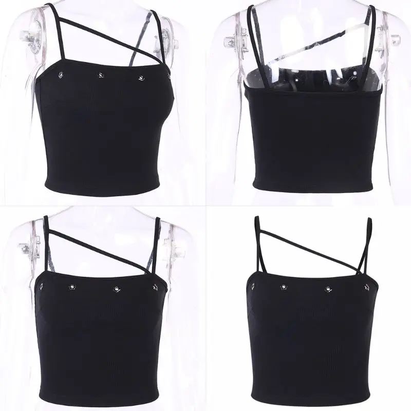 Женский Асимметричный укороченный топ с перекрестными ремешками в стиле панк