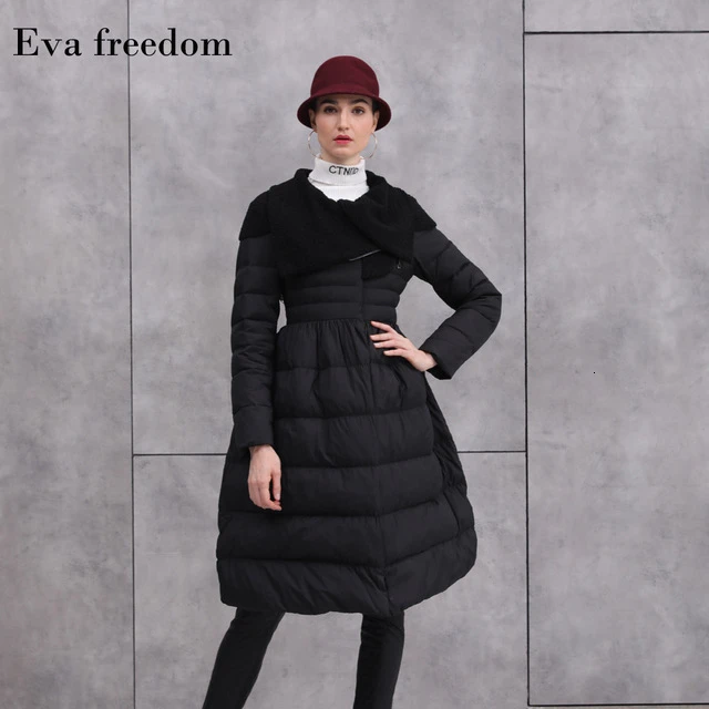 

European and American aristocratic temperament slim long down jacket female high collar creative design down coat women 80986