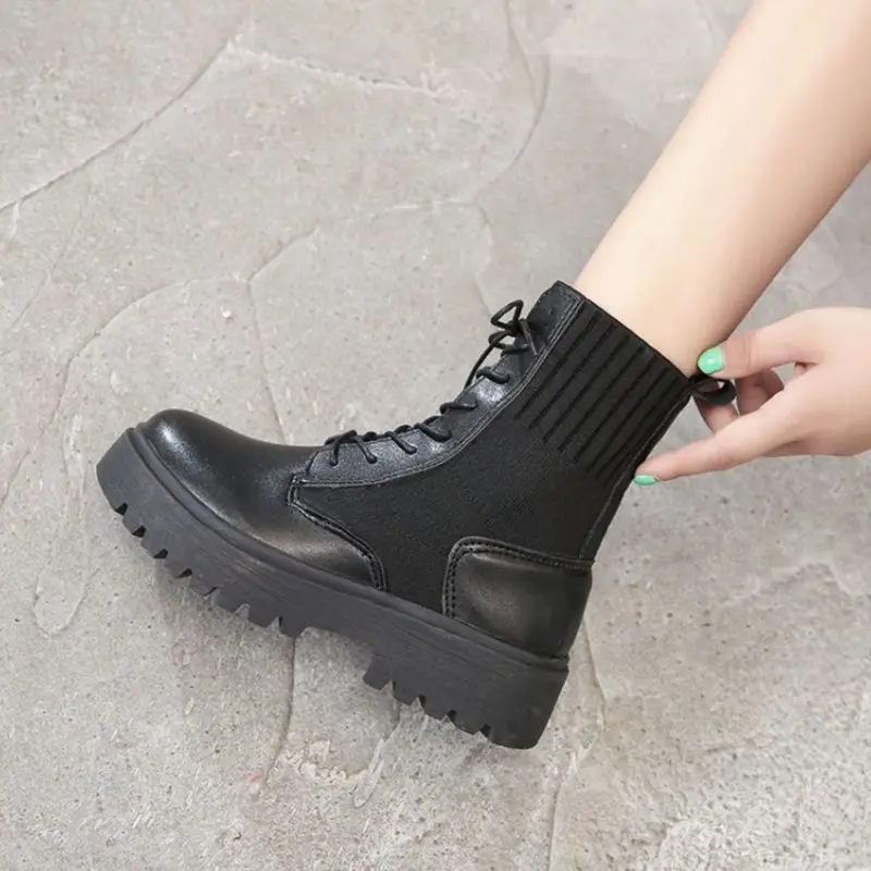 Tuyoki/женские ботинки толстые ботильоны в байкерском стиле модная женская обувь