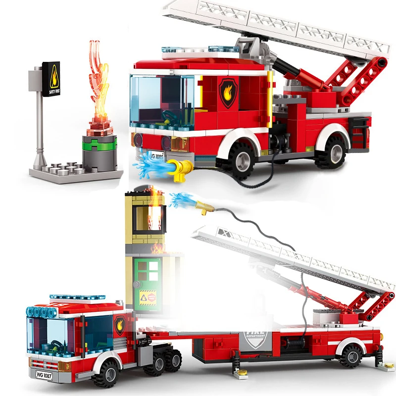 

Спасательная пожарная машина, пожарный конструктор, набор фигурка Пожарника, лестница, пожарная машина, Детская развивающая игрушка