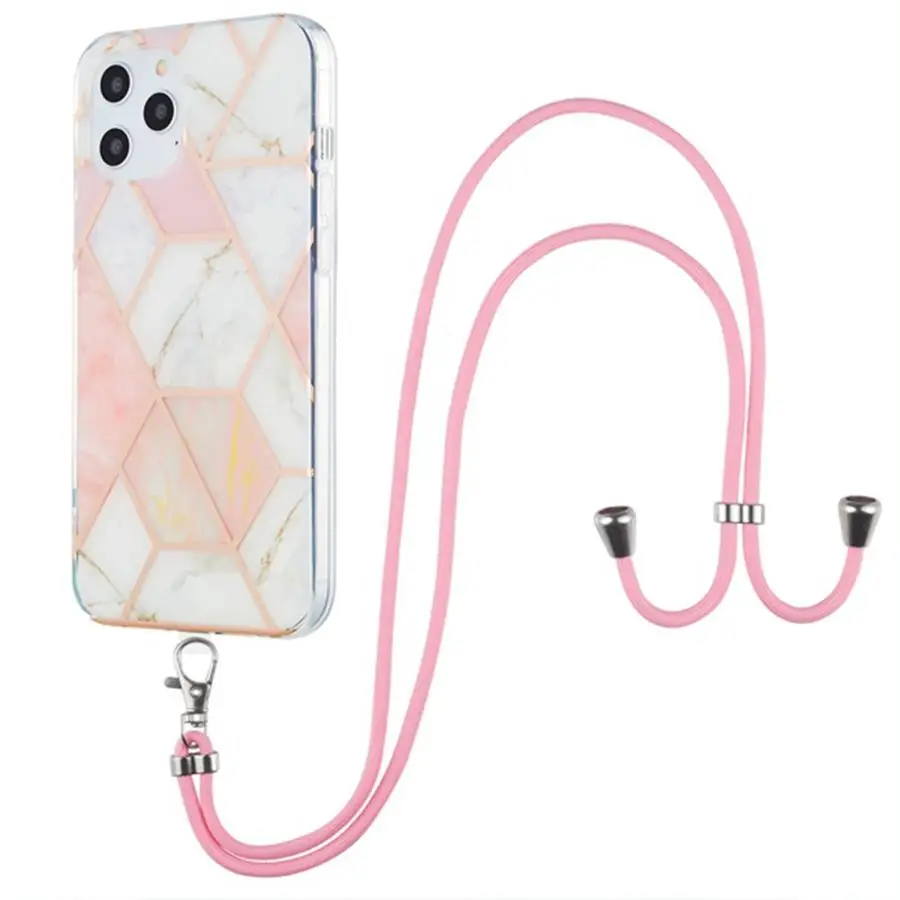 

Marble Pattern Shell Coque Lanyard Phone Case Cover Capa For IPhone 13 12 11 Pro Max 13 12 Mini XR XS Max X 8 7 6 6s SE 2020