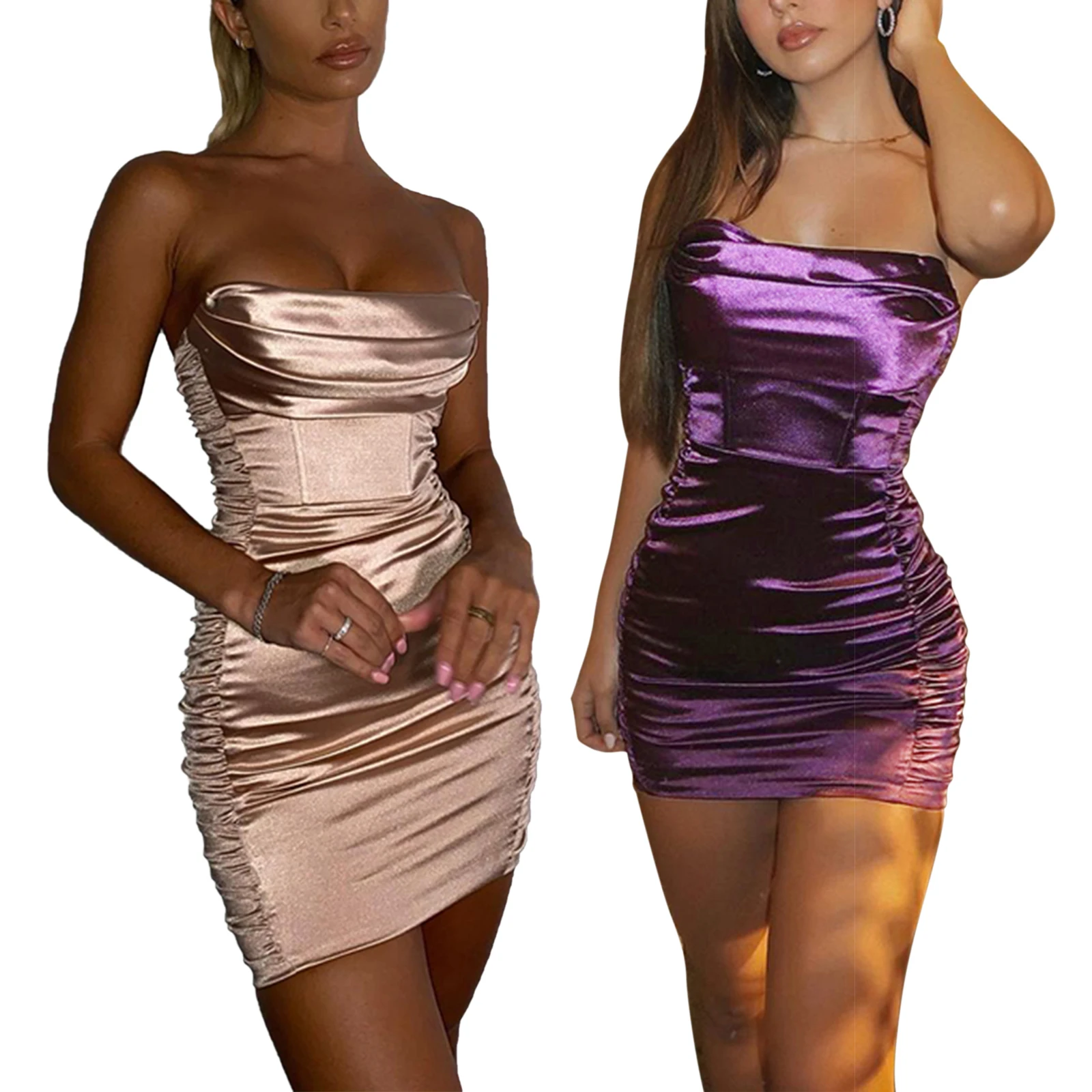 

2021 Summer Womens Sexy Tube Tops Pencil Dress Fashion Solid Color Pleated Off-the-shoulder Skinny Short Dress Hot Sale