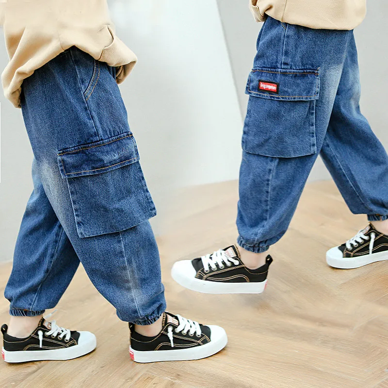 Брендовая детская одежда джинсы с боковыми карманами для мальчиков свободные