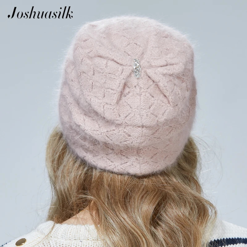 Новый стиль зимняя Ангорская шерстяная теплая шапка JOSHUASILK трехмерное вязаное