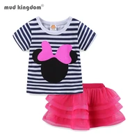 mudkingdom summer toddler girls outfits cartoon striped t shirt and tutu skirt set for baby girls princess tulle skirt suit