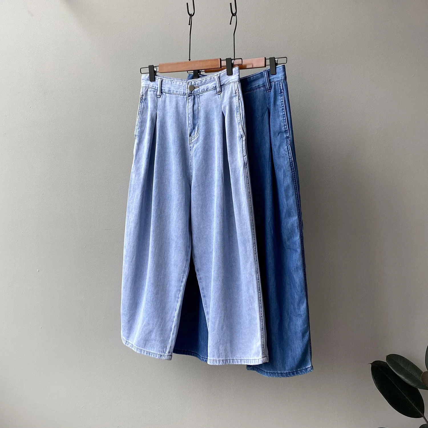 

High Waist Jeans for Women 2021 Summer New Korean Style Thin Loose Wide Leg Cropped Banana Pants