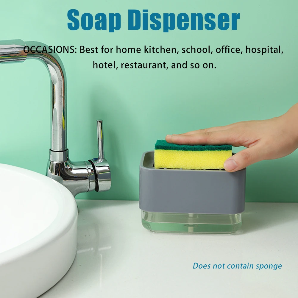 

2 In 1 Detachable Countertop Hand Pump Kitchen Sink Manual Press Tidy Compact Practical Sponge Holder Soap Dispenser Organizer