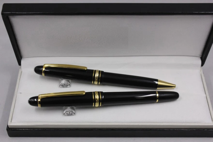 Luxury Pen MB Monte Black Resin Gold and Silver Meisterstuck 145 Roller Ball Blance Signature Fountain Pen Office Supplies Gift