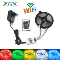 zgx 5050 rgb led strip wifi controller rgb led light wireless ribbon tape smart led light diode dc 12v adapter set flexible 15m