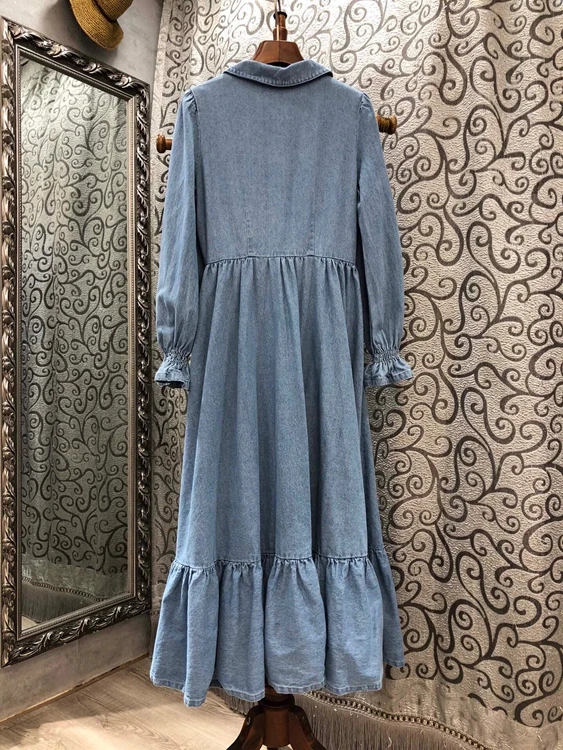 

Autumn / winter 2020 new women's round neck with ruffle collar stitching button up long sleeve dress 1008