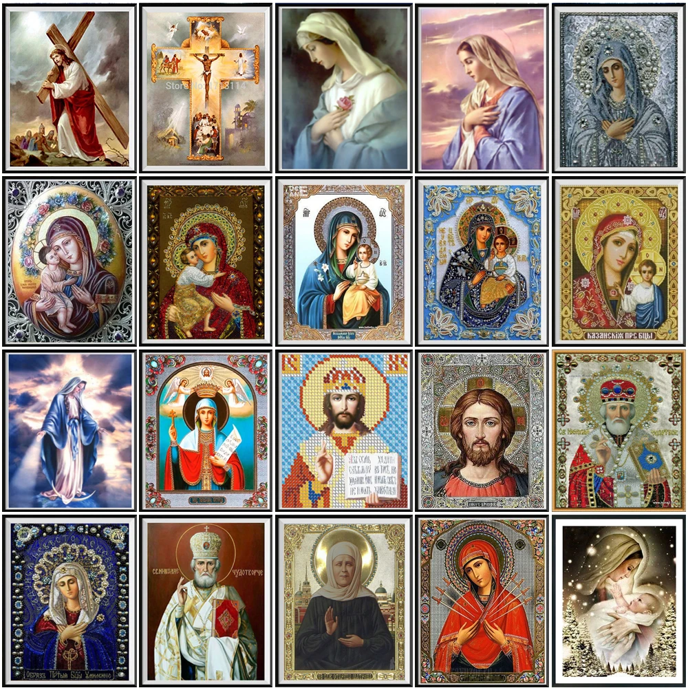 

2021 New 5D Crystal Diamond Painting DIY Religious Madonna Round Diamond Embroidery Home Decoration Christmas Gift