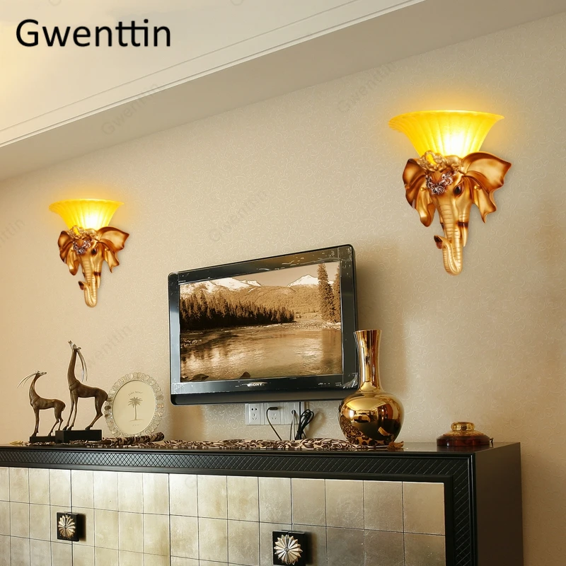 Европейский Винтажный настенный светильник с изображением слона золотой из