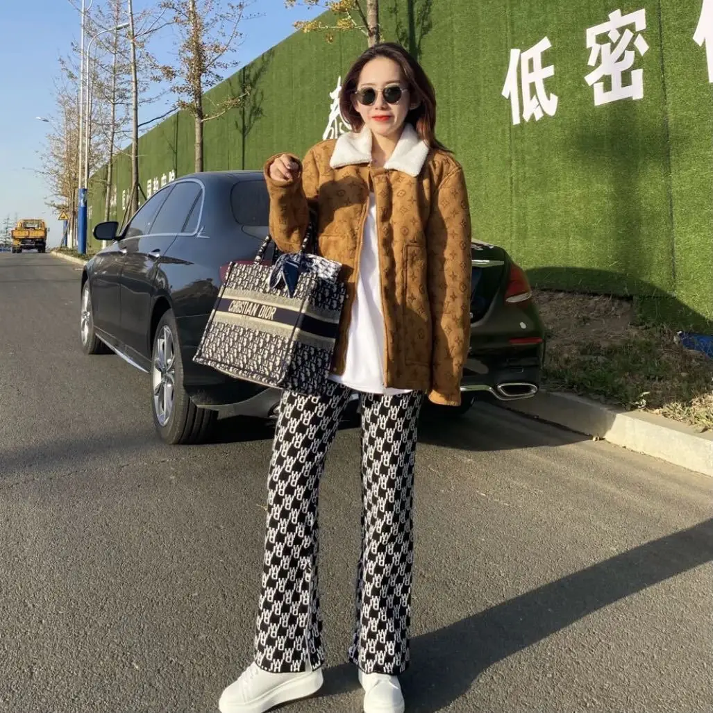 

Autumn and Winter New Printed Straight Pants Skinny Women 's Casual Pants