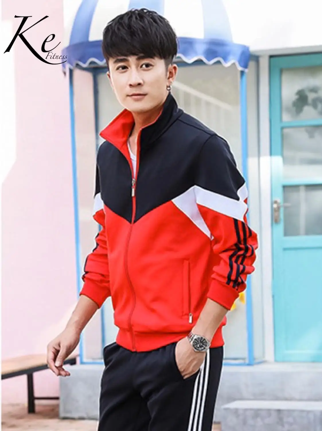 Ropa deportiva para la familia hombre nino nina mujer chandal deportivo pantalon chaqueta traje deportivo; Спортивный комплект для семьи и детей - Цвет: Hombre Rojo