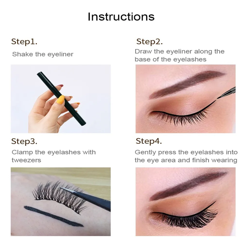 1Pc 3 In 1 Magic Self-Adhesive Black Eyeliner Waterproof Non-Blooming Quick-Drying Three-In-One Sticky Liquid Eyelashes |