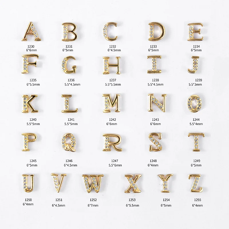 Золотые металлические буквы с четырьмя лилиями 26 букв украшения для ногтей яркие