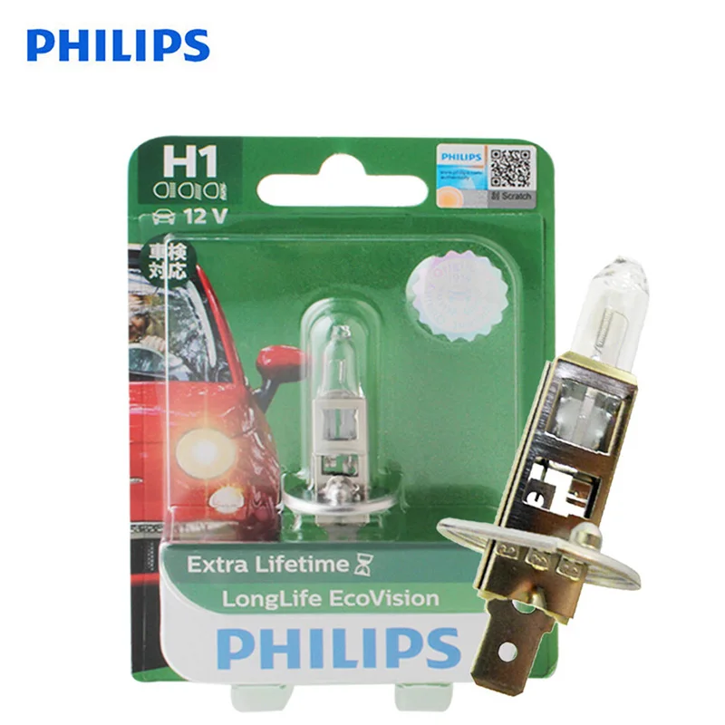 Автомобильная галогенная лампа Philips LongLife Eco Vision H1 12 В 55 Вт P14. 1 12258LLECOB1 более