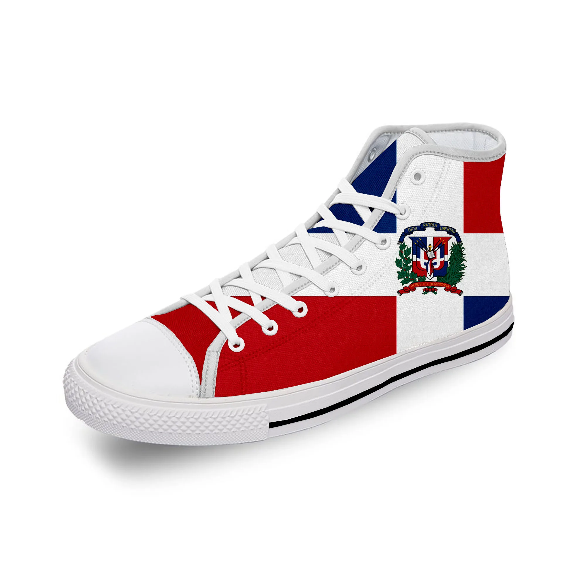 

Dominican Republic Pride Flag Patriotic White Cloth 3D Print High Top Canvas Shoes Men Women Lightweight Breathable Sneakers