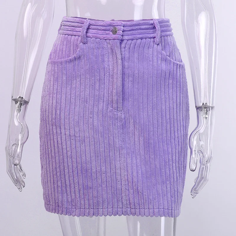 Sexy Women Pockets Buttons Corduroy Bodycon Mini Skirt Female Short Skirts Streetwear High Waist Casual A line Sheath Skirts