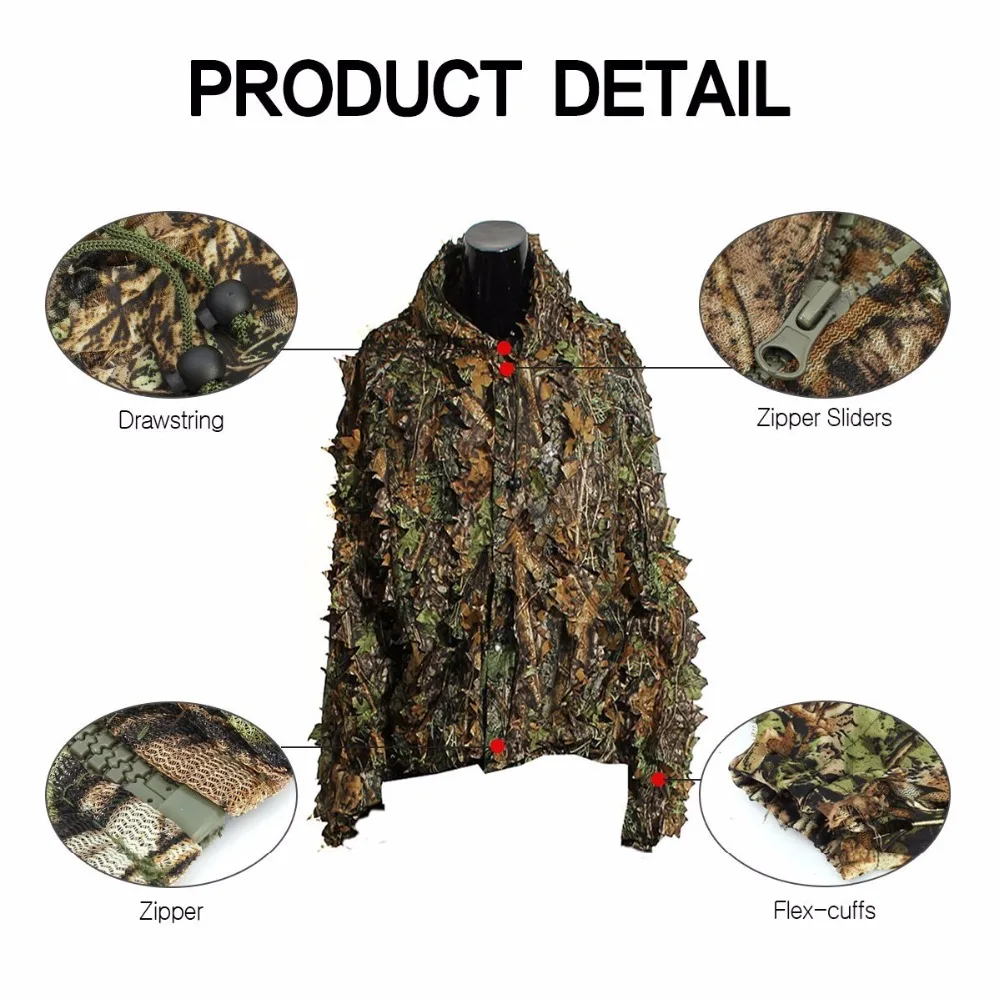 Уличная Ghillie костюм куртка+ брюки Camuflaje 3D лист с капюшоном джунгли военные камуфляжная охотничья одежда Chasse Vetement Sniper
