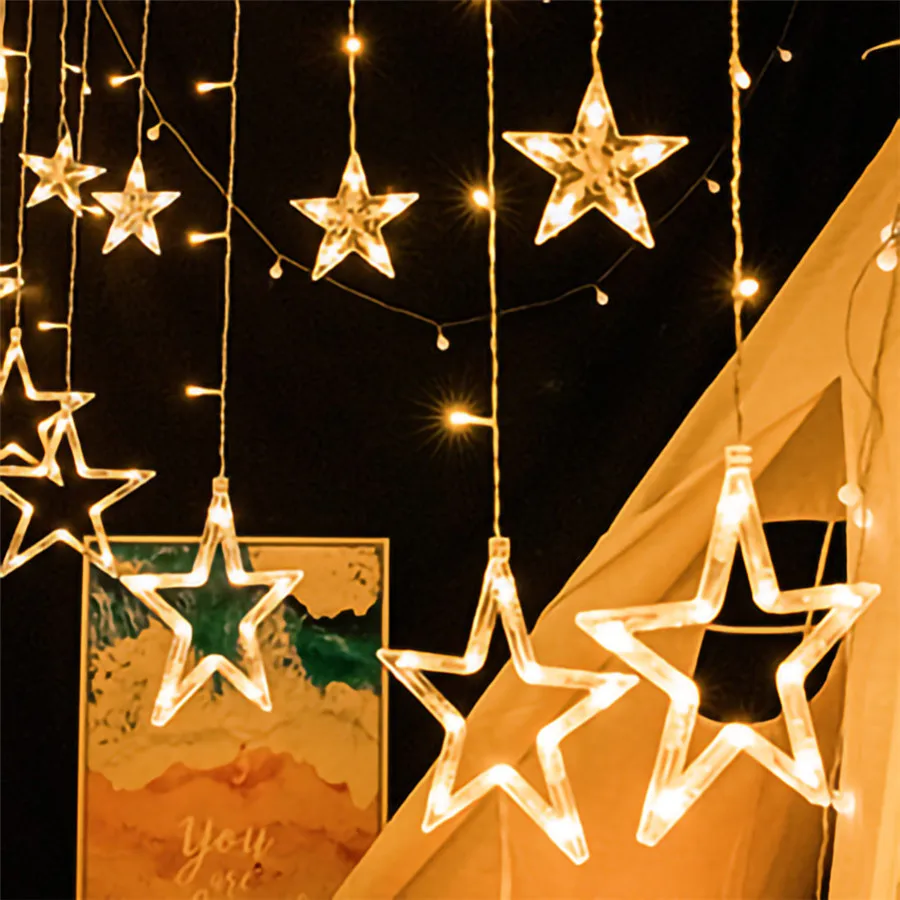 

Solar Christms light 3.5M 96 leds Waterproof Curtain string light Star Fairy Decoration 8 Modes Timer Outdoor light for Garden