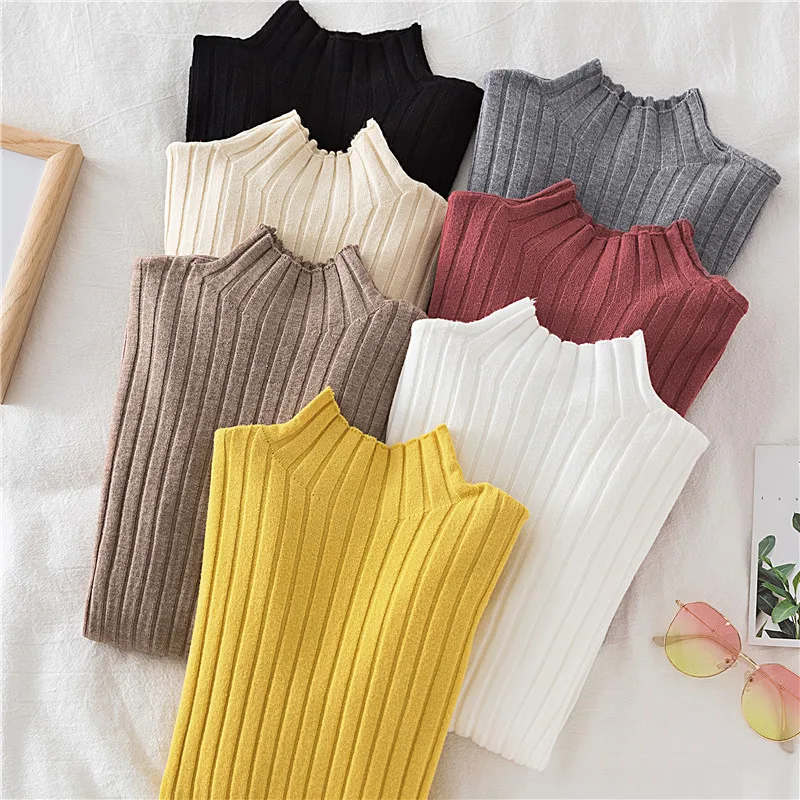 

Women Mock Neck Sweater Ladies Solid Sueter Famale Slim Knitting Winter Autumn Korean Casual Streetwear Knitted Pullovers Tops