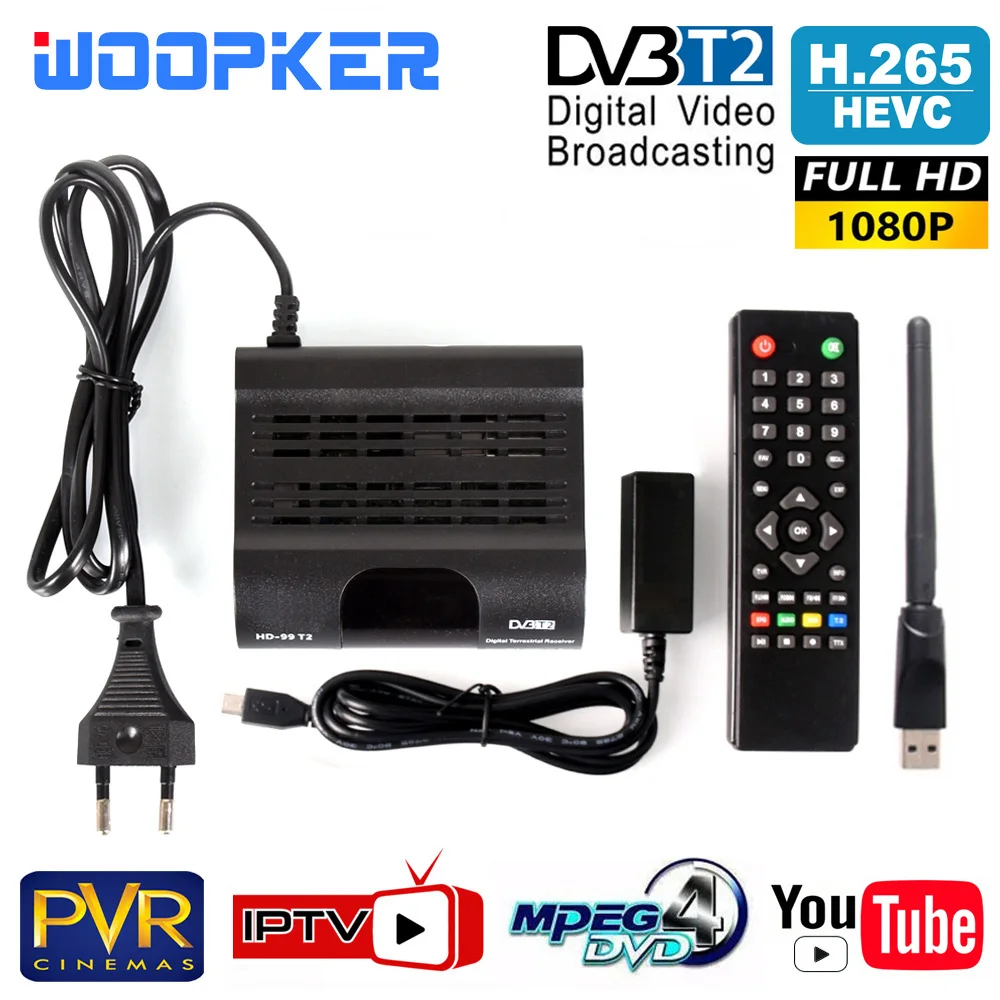 DVB T2 ТВ тюнер DVB-C Tdt цифровой коробка Dvb-t2 Wi-Fi HD 1080P компьютерной приставки к HEVC H265