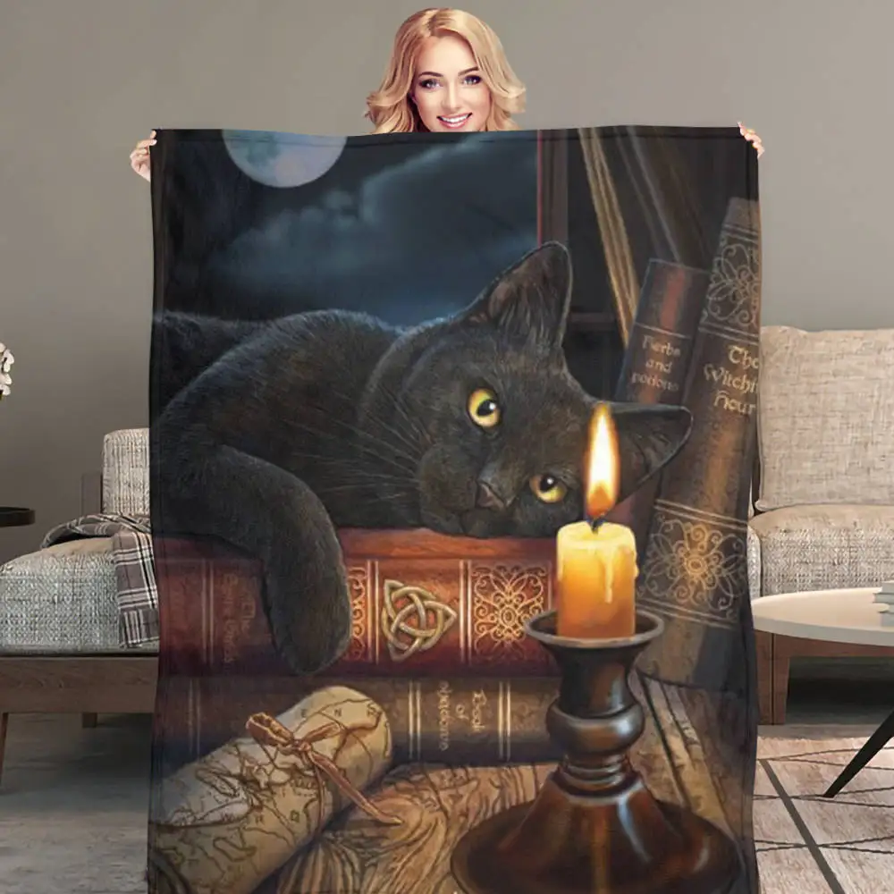 

Fleece Blanket Punk Style Black Cat Print Warm Bedroom Throw Blanket on Bed Bedding Travel Sherpa Blankets for Adult Kids Quilts