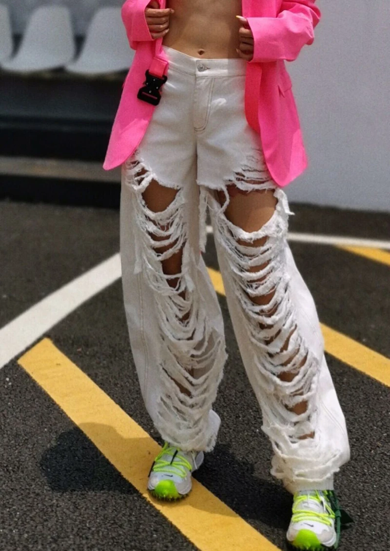 LANMREM 2020 Весенние новые джинсы с дырками женские одноцветные Свободные